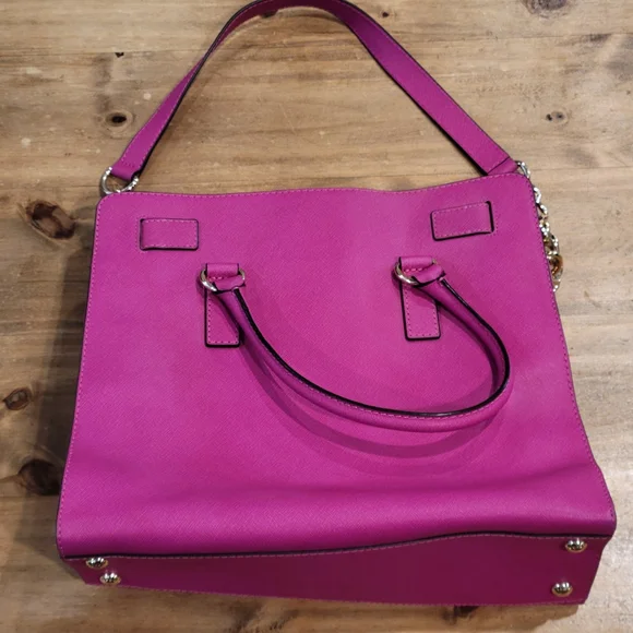 Michael Kors Hamilton Large Satchel Hot Pink Fuchsia Saffiano Leather Lock Bag